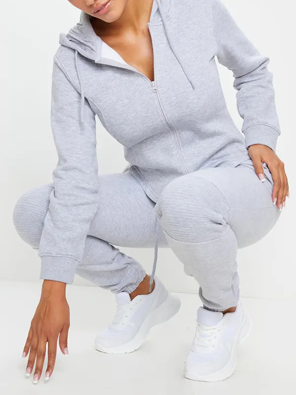 Grey Corset Detailed Zip Up Hoodie