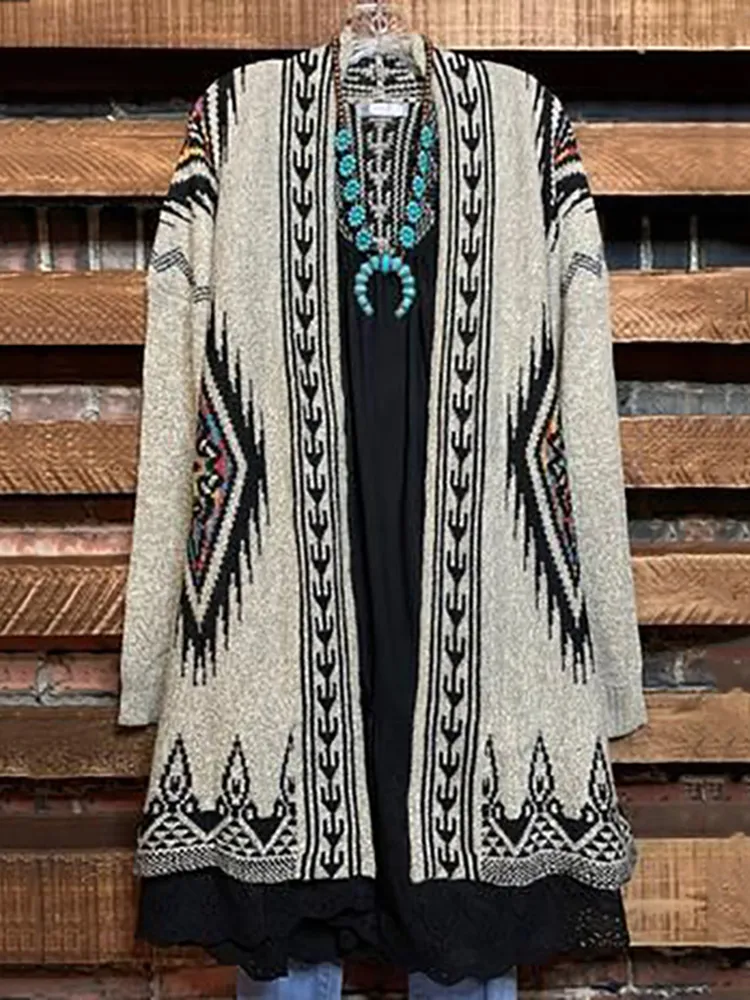 Western Geometric Print Vintage Cardigan