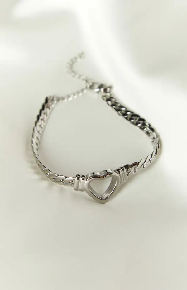 Atlas Silver Plated Stainless Steel Heart Bracelet