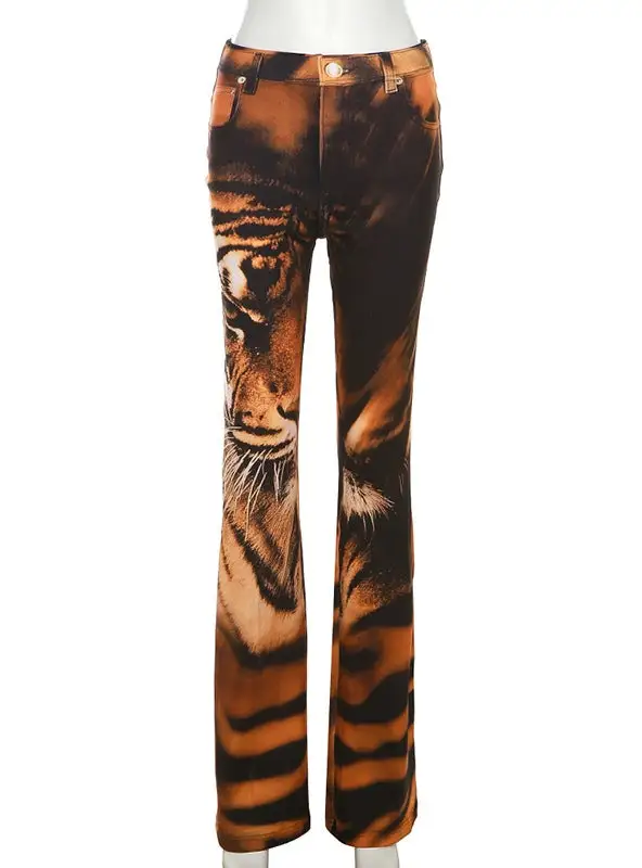 Printed Fake Pocket Slim Casual Pants