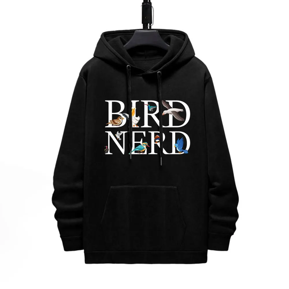 BIRD NERD PATTERN PRINTED HOODIE