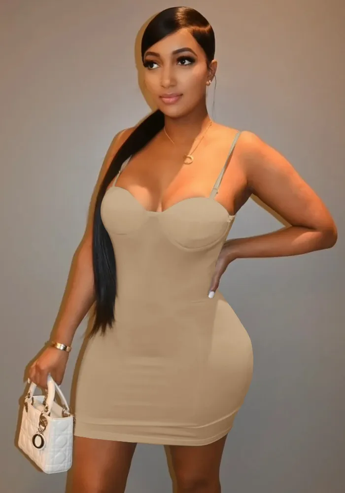 Women Summer Khaki Sexy Straps Mini Bodycon Dress