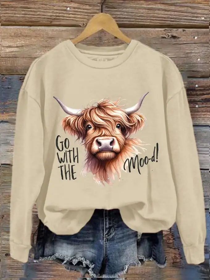 🔥Buy 3 Get 10% Off🔥Women's Western F Highland Cow Go With The Mood Printed Sweatshirt