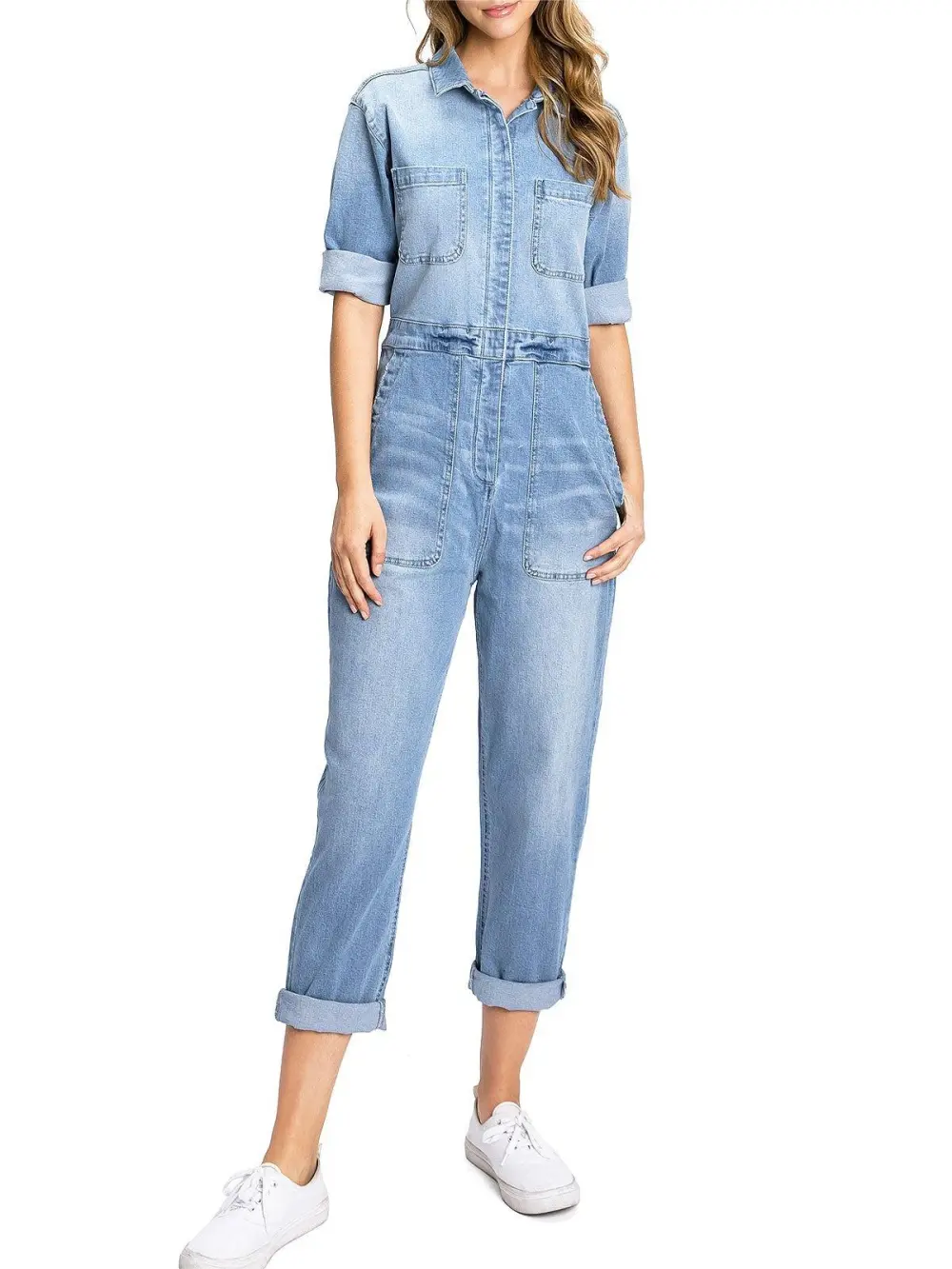 Lana Roux Aviator Relax Denim Utility Coverall Jumpsuit