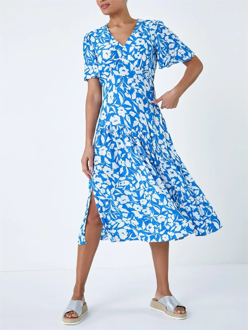 Blue Floral Midi Dress