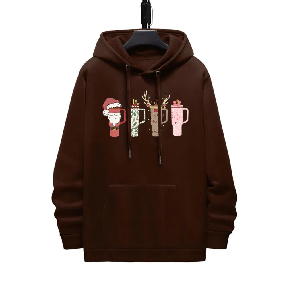 CHRISTMAS CUPS PATTERN PRINTED HOODIE