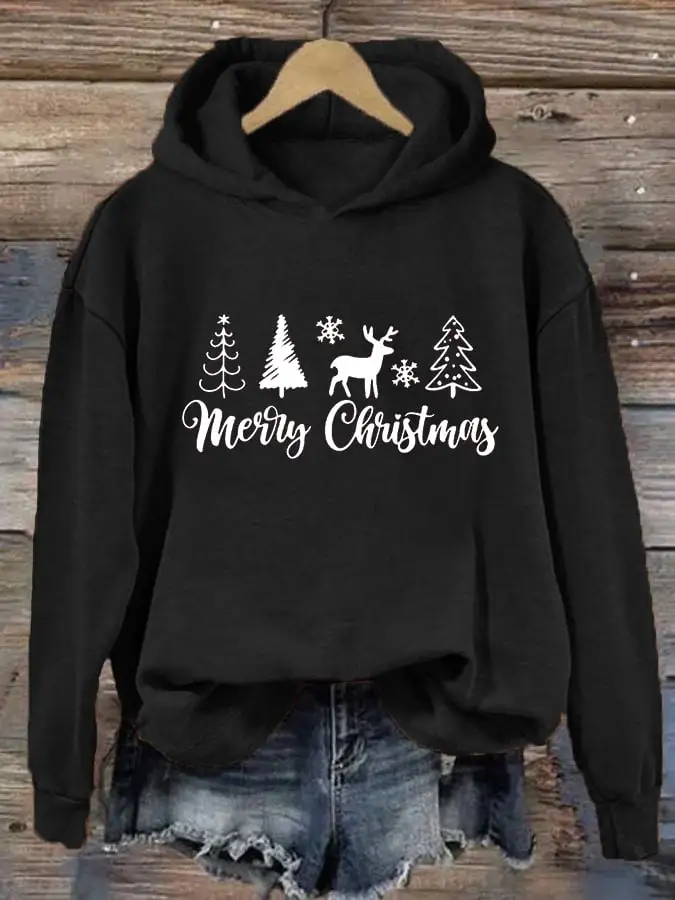 Women's Merry Christmas Christmas Tree Printing Casual Hoodie