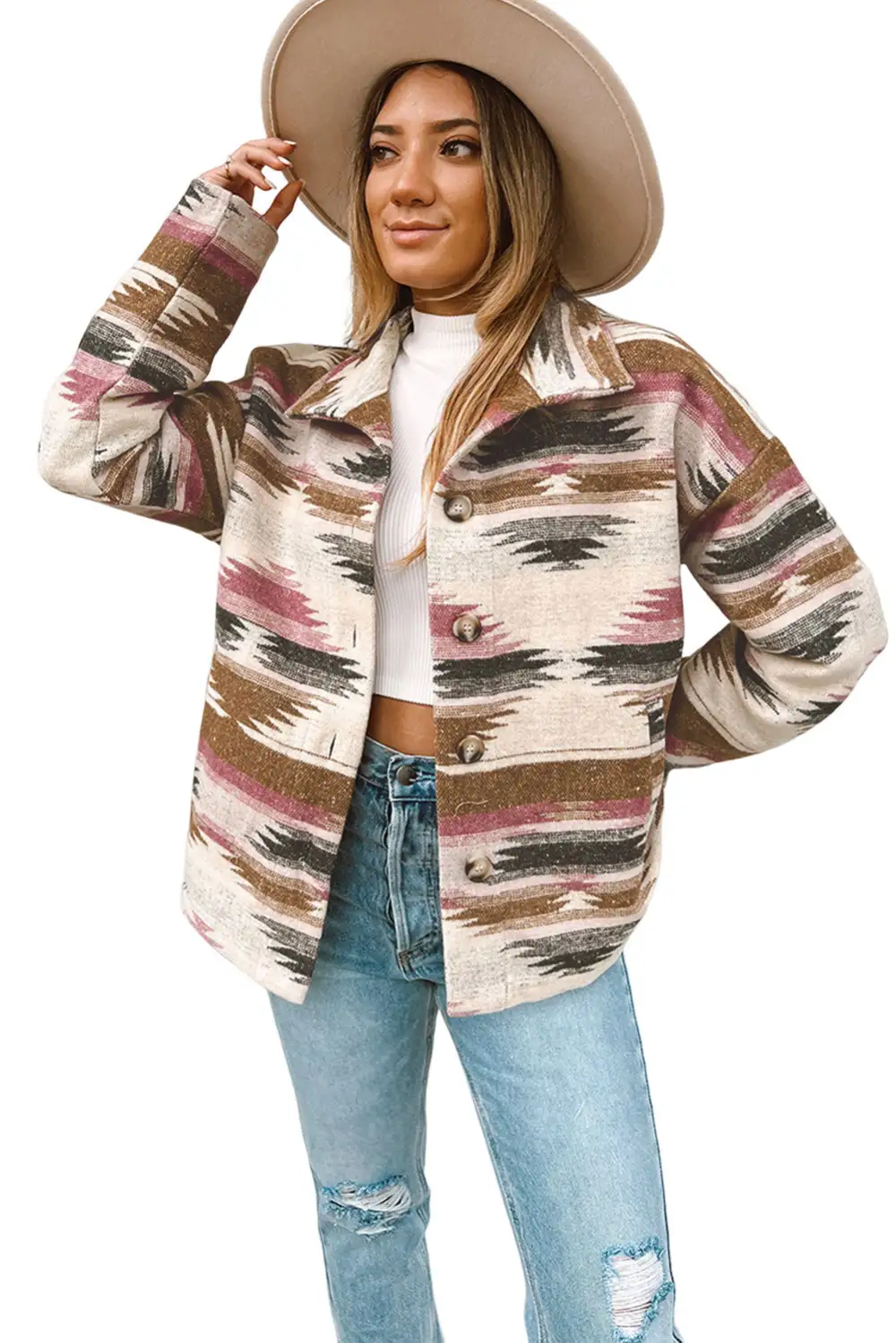 Aztec Print Button Up Long Sleeve Jacket