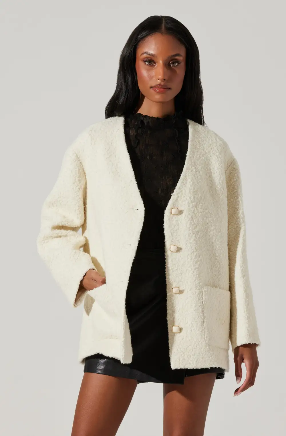 Maidy Boucle V-Neck Coat