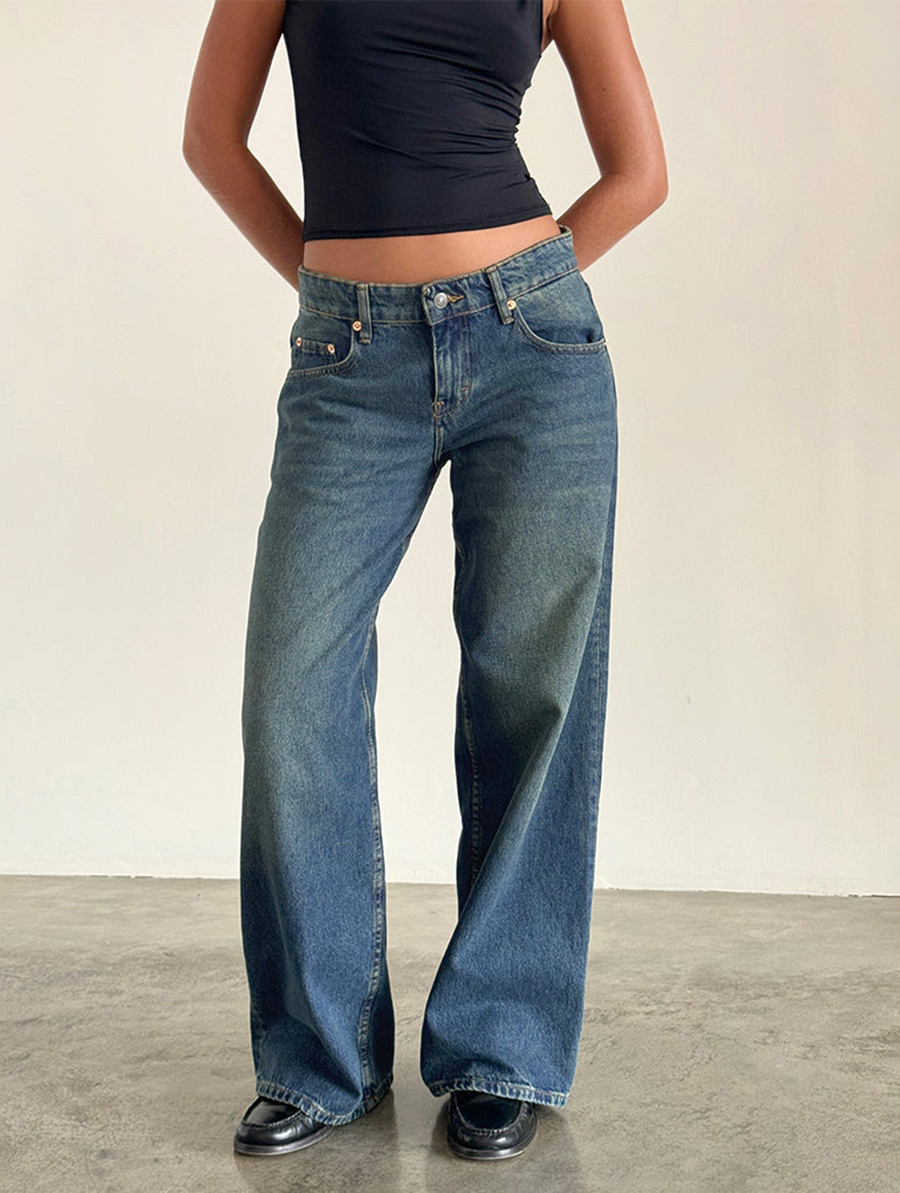 Bright Blue Roomy Extra Wide Low Rise Jeans