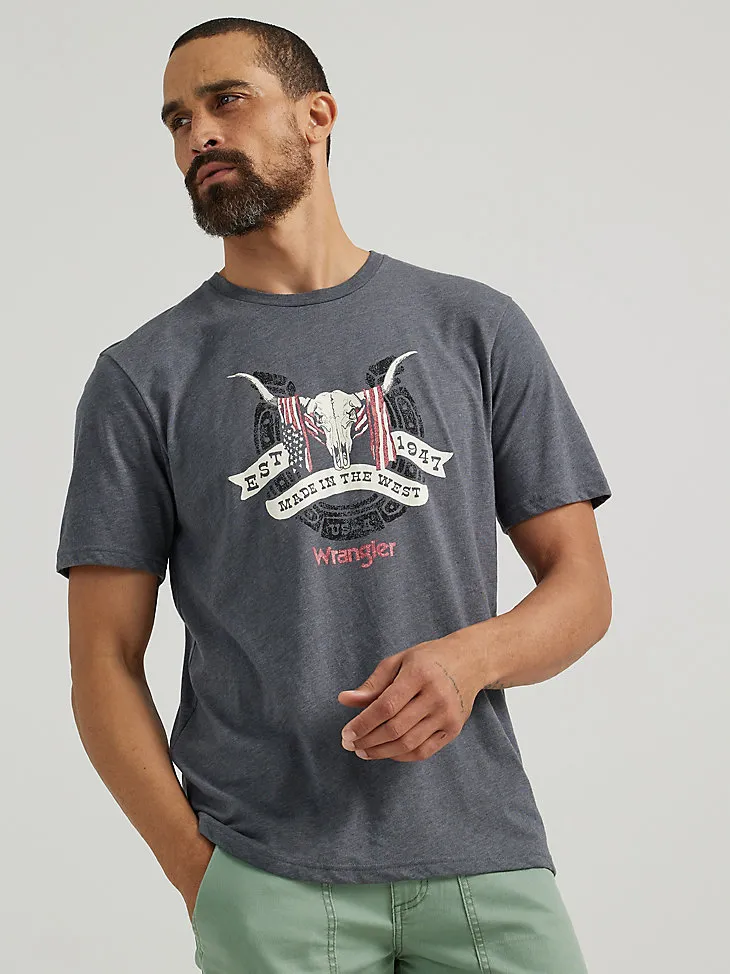 MEN'S STEER AMERICAN FLAG T-SHIRT IN ASPHALT