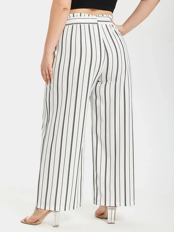 Stripe Wide Leg Belted Pants