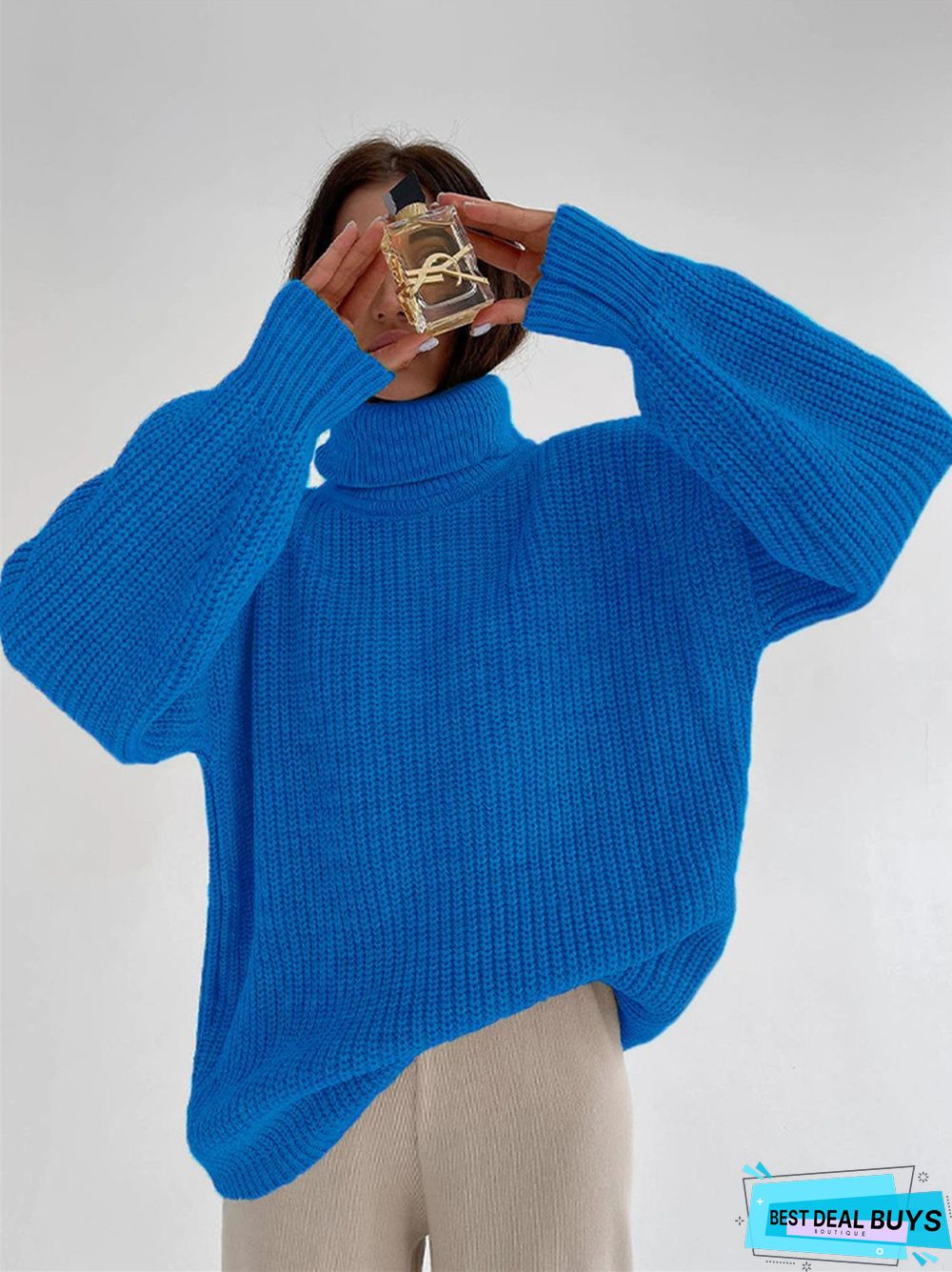 Thick Casual Turtleneck Solid Color Knitted Sweater