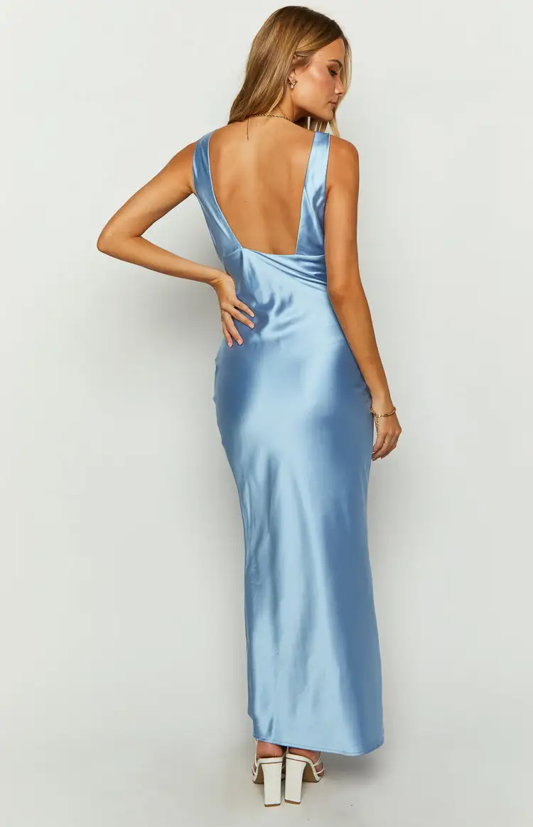 Attina Blue Satin Maxi Dress