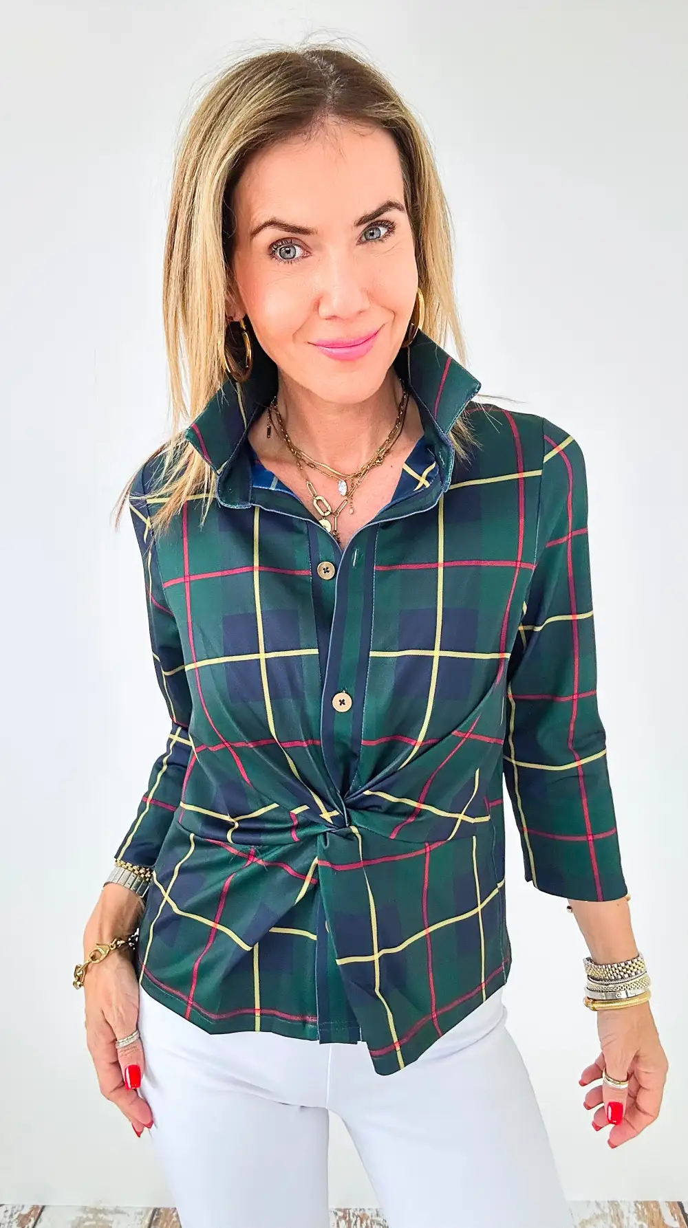 Highland Twist Tartan Blouse- Green