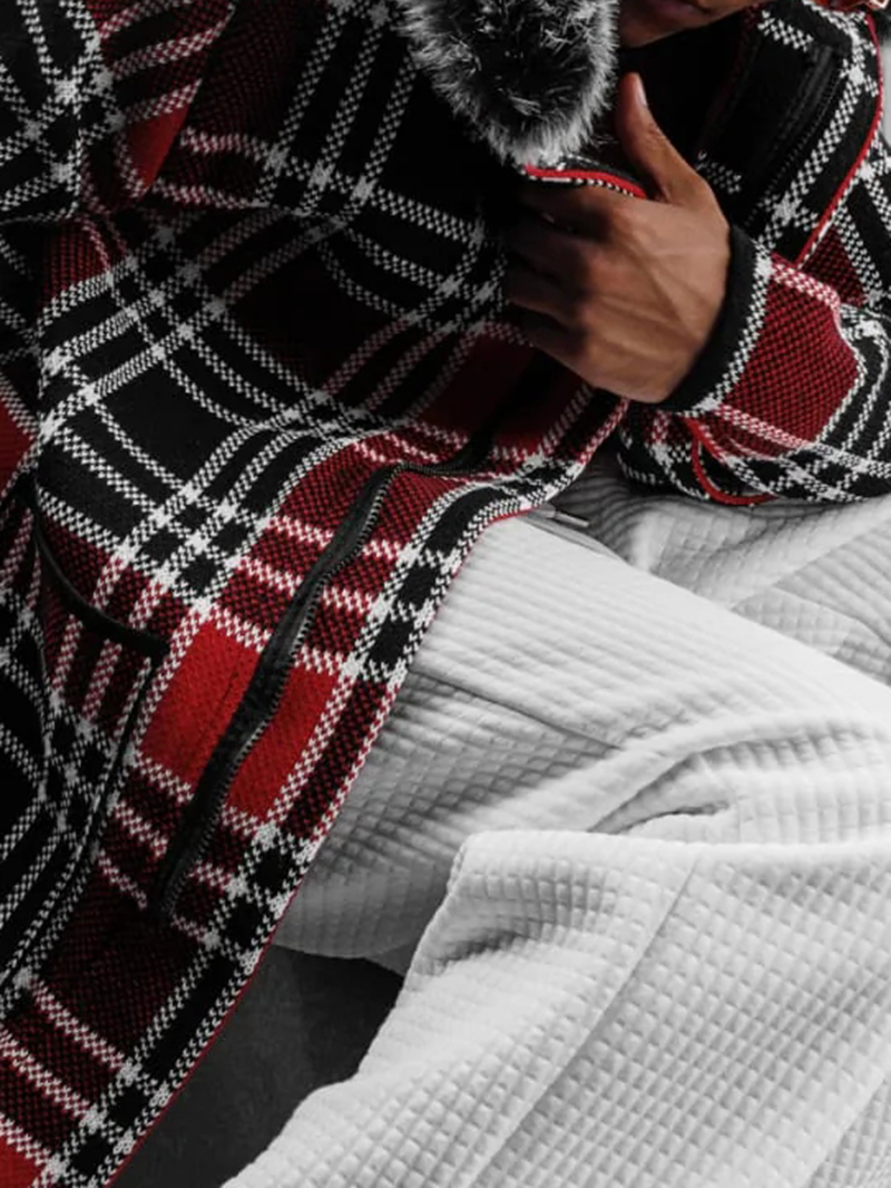 Heavyweight plaid hoodie sweater jacket