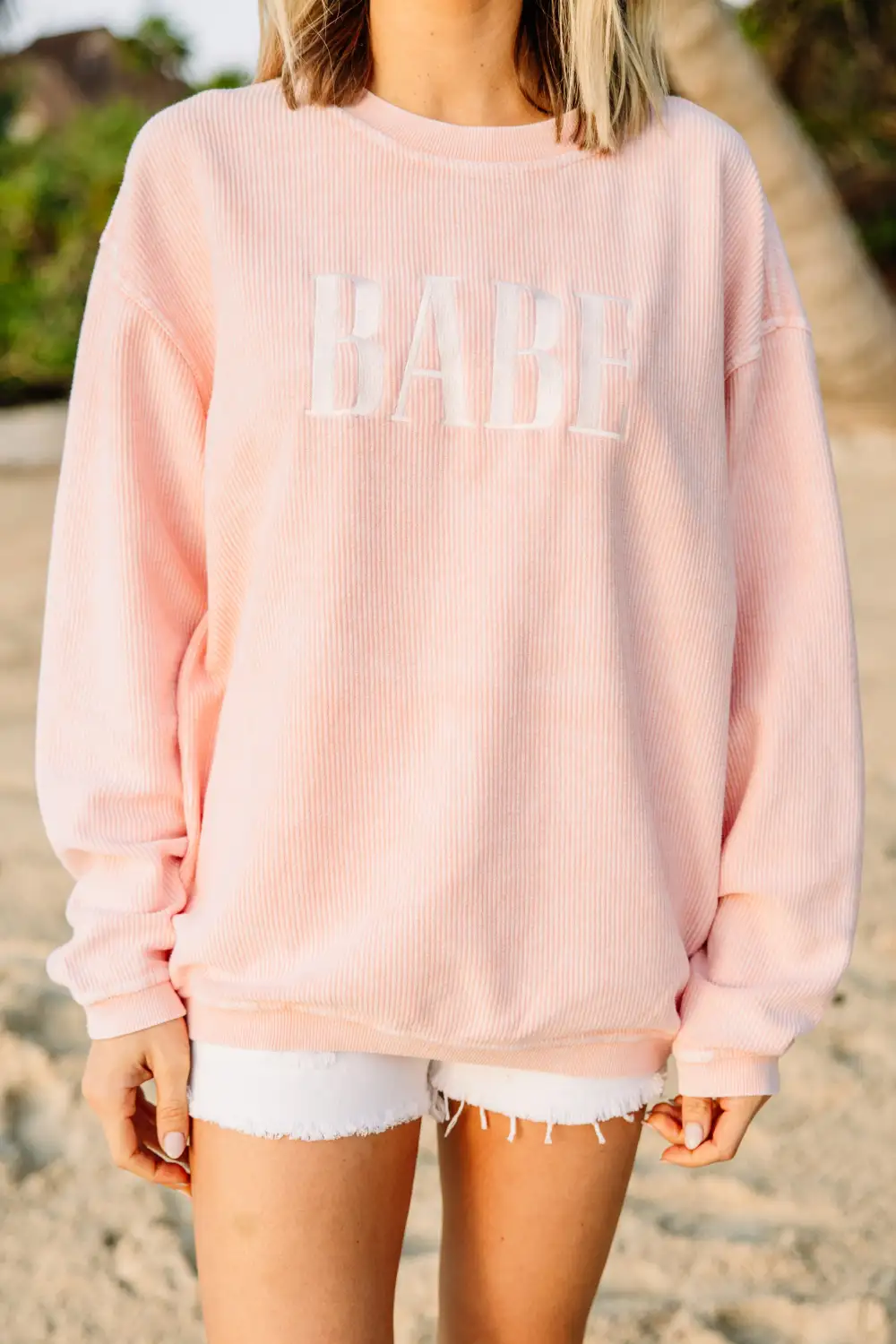 Babe Blush Pink Corded Embroidered Sweatshirt