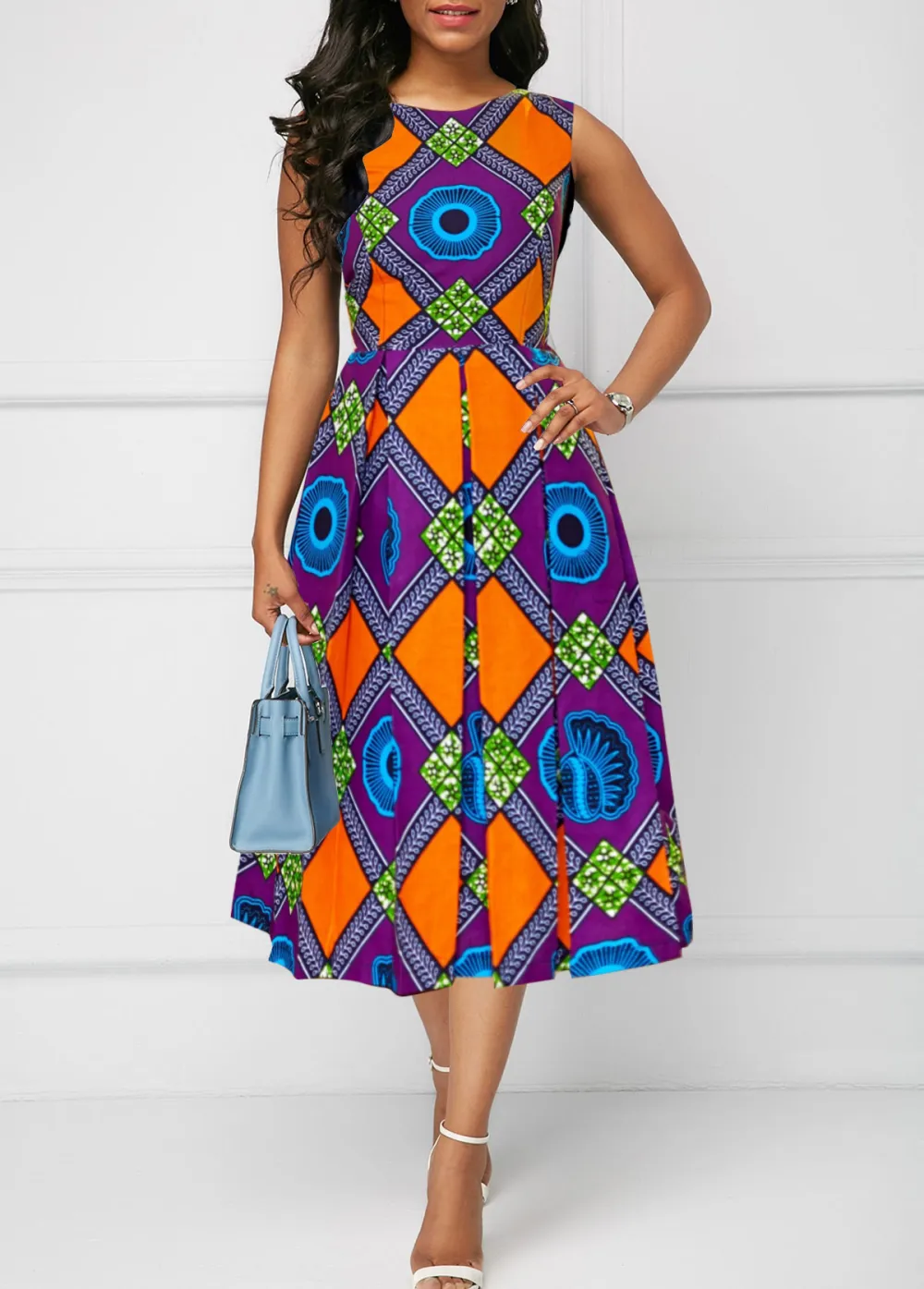 Tribal Print Patchwork Multi Color Sleeveless Round Neck Dress