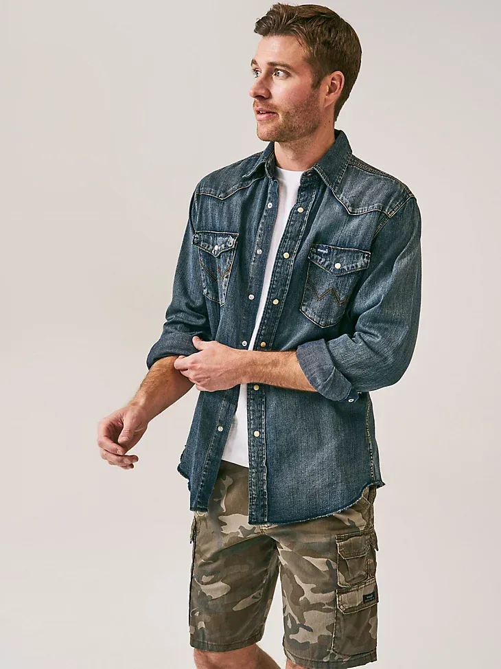 COWBOY CUT® LONG SLEEVE WESTERN DENIM SNAP WORK SHIRT IN DARK DENIM