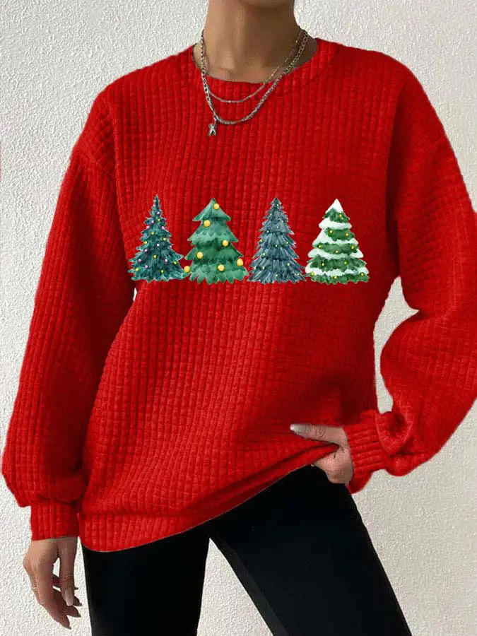 Women's Christmas Tree Casual Waffle Sweatshirt