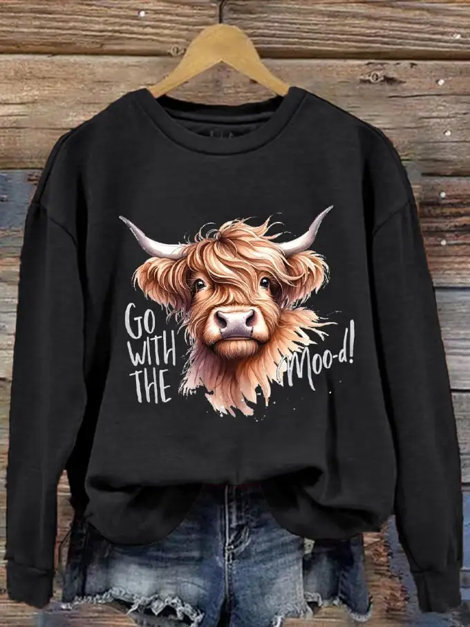 🔥Buy 3 Get 10% Off🔥Women's Western F Highland Cow Go With The Mood Printed Sweatshirt