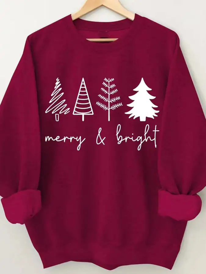 Merry And Bright Women's   Printed Long Sleeve Sweatshirt