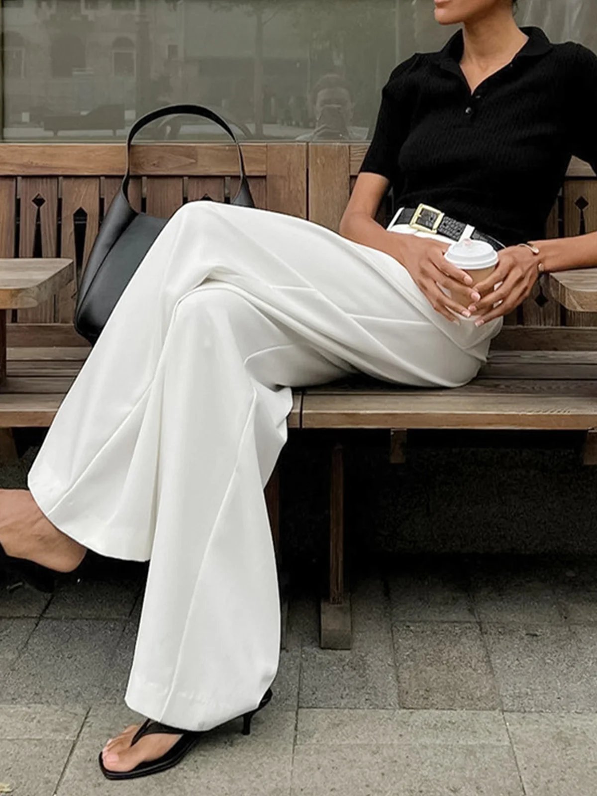 Solid Wide Leg Pants Without Belt