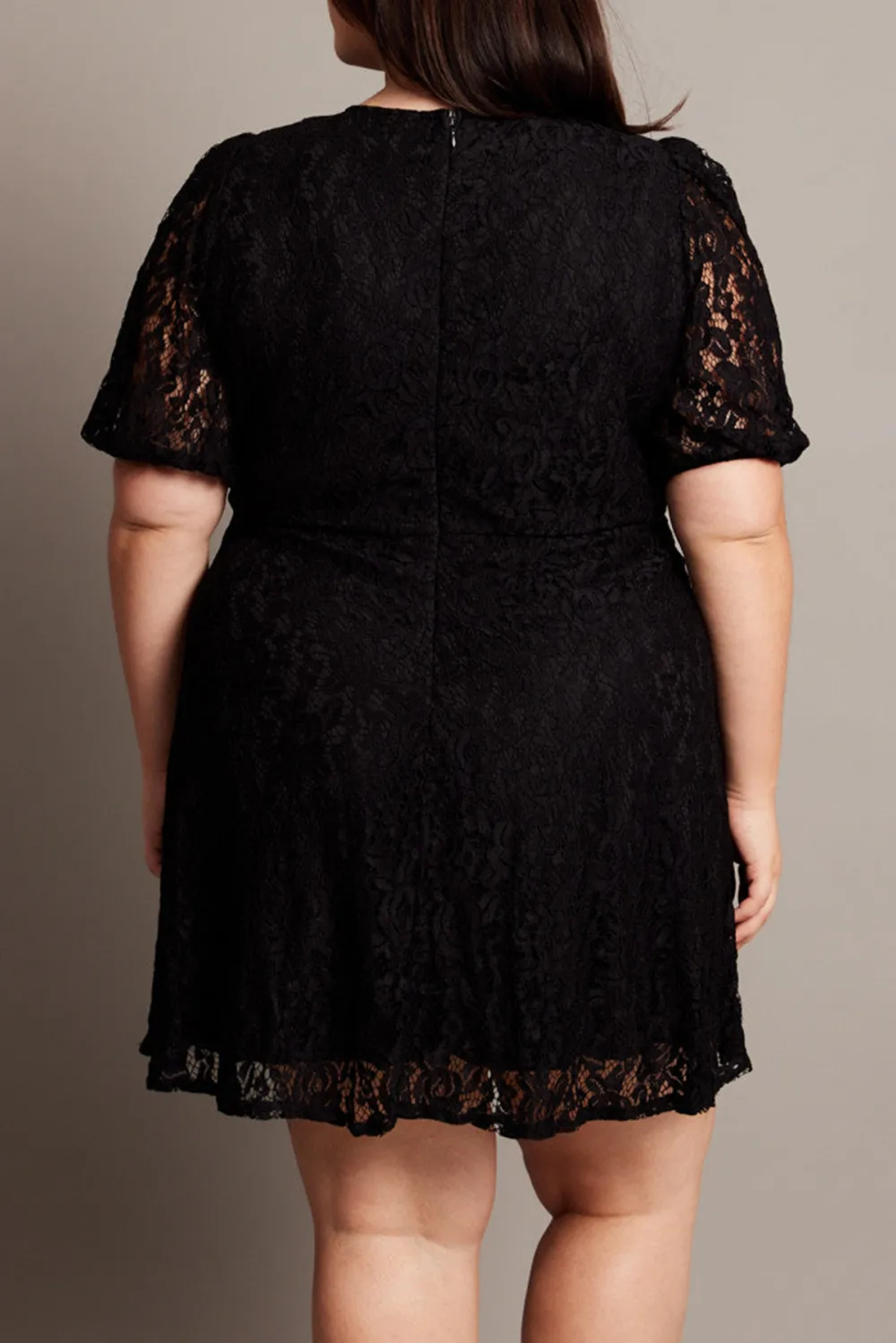 Black Lace Puff Sleeve Mini Dress