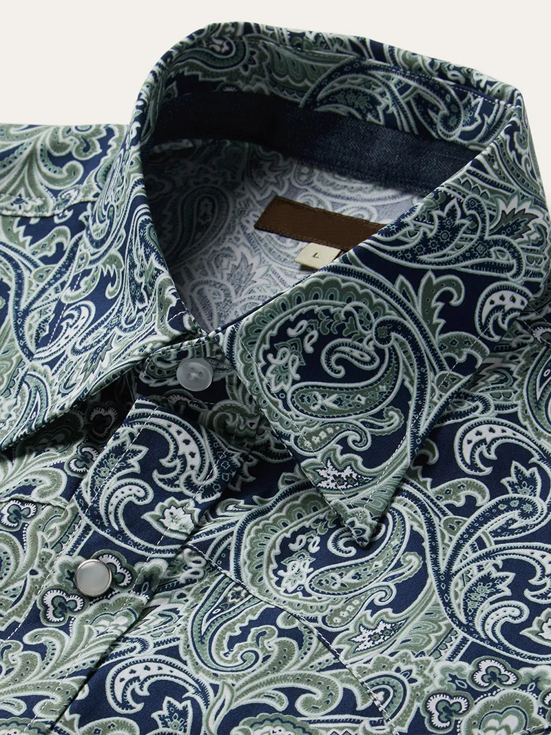 Men's Printed Western Green Shirt