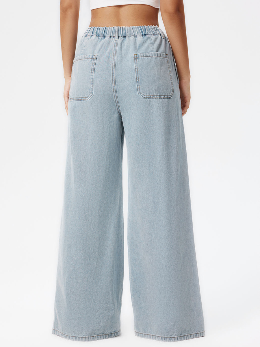 Denim High Waist Solid Tie Front Wide Leg