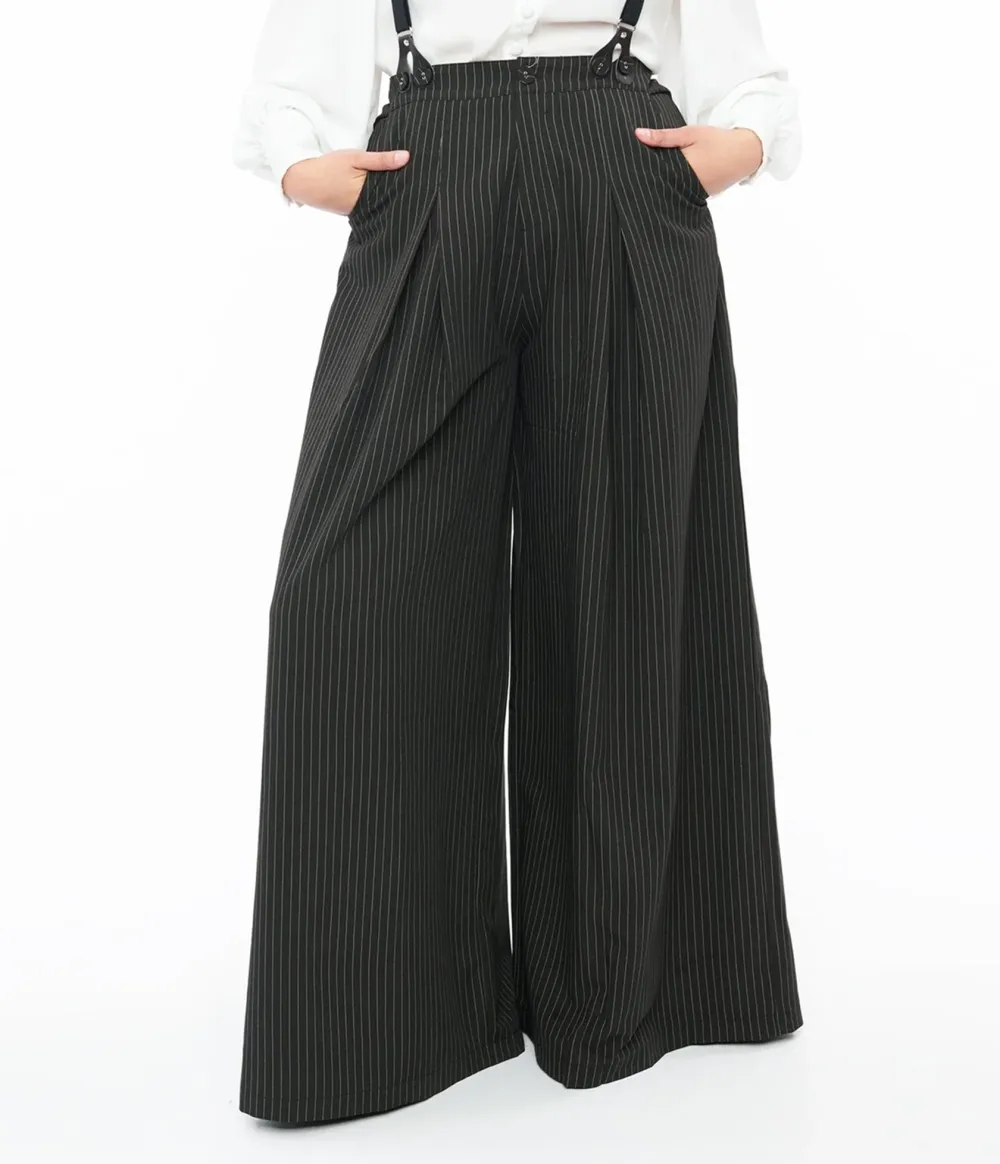 Voodoo Vixen Black & White Pinstripe Suspender Trousers