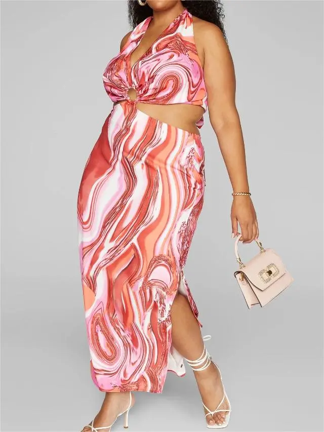 Callie Swirl Print O Ring Maxi Dress