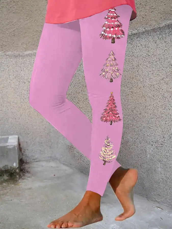 Women's Pink Tree Print Leggings