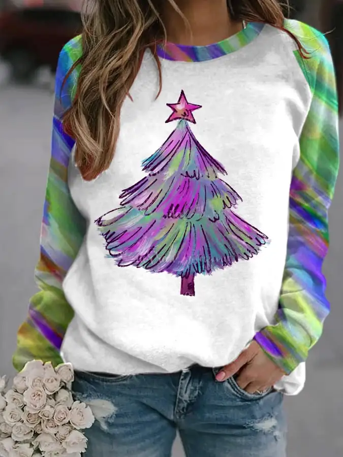 Women's Shiny Purple   Tree Print Sweatshirt