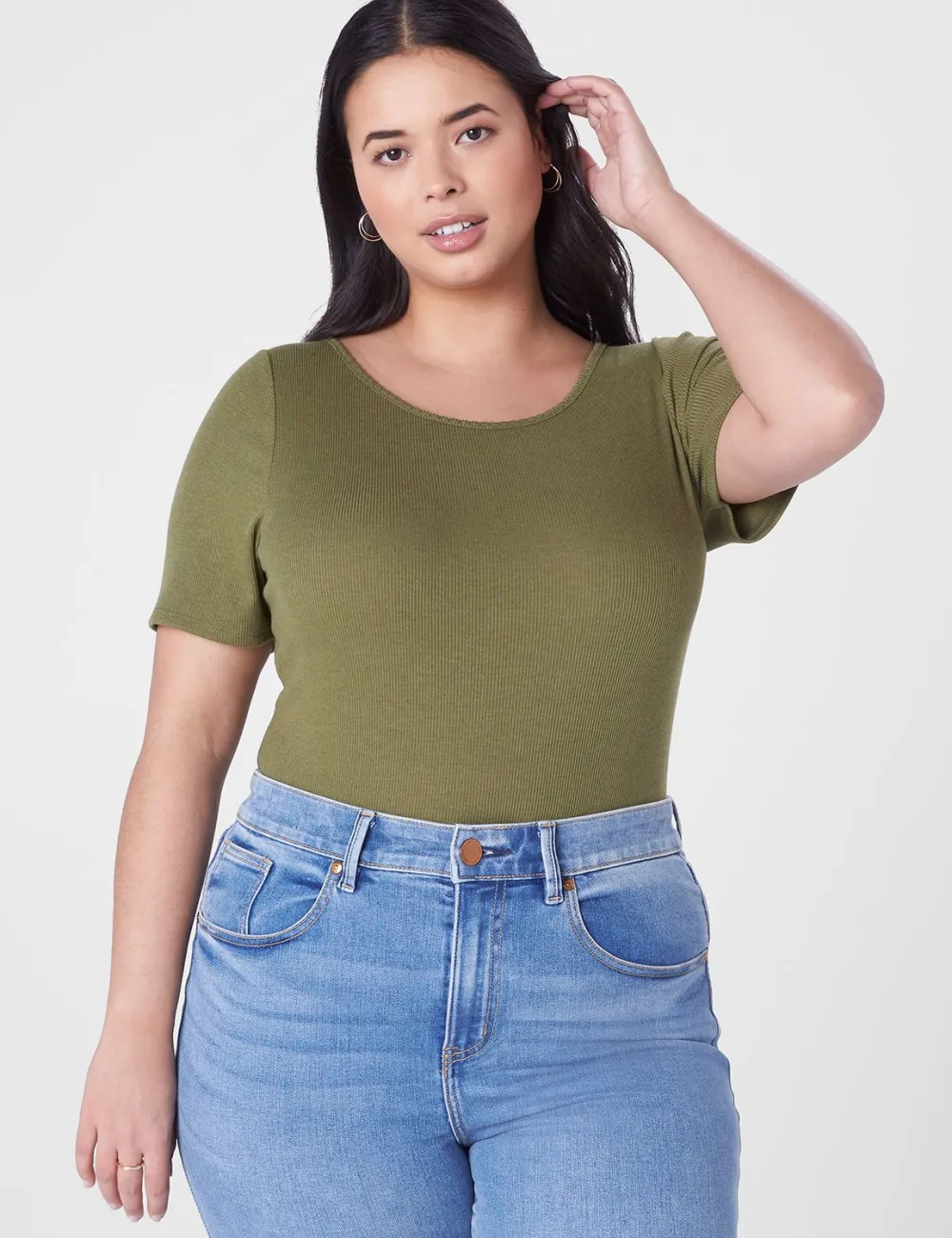 Fitted Crop Crew-Neck Rib Tee