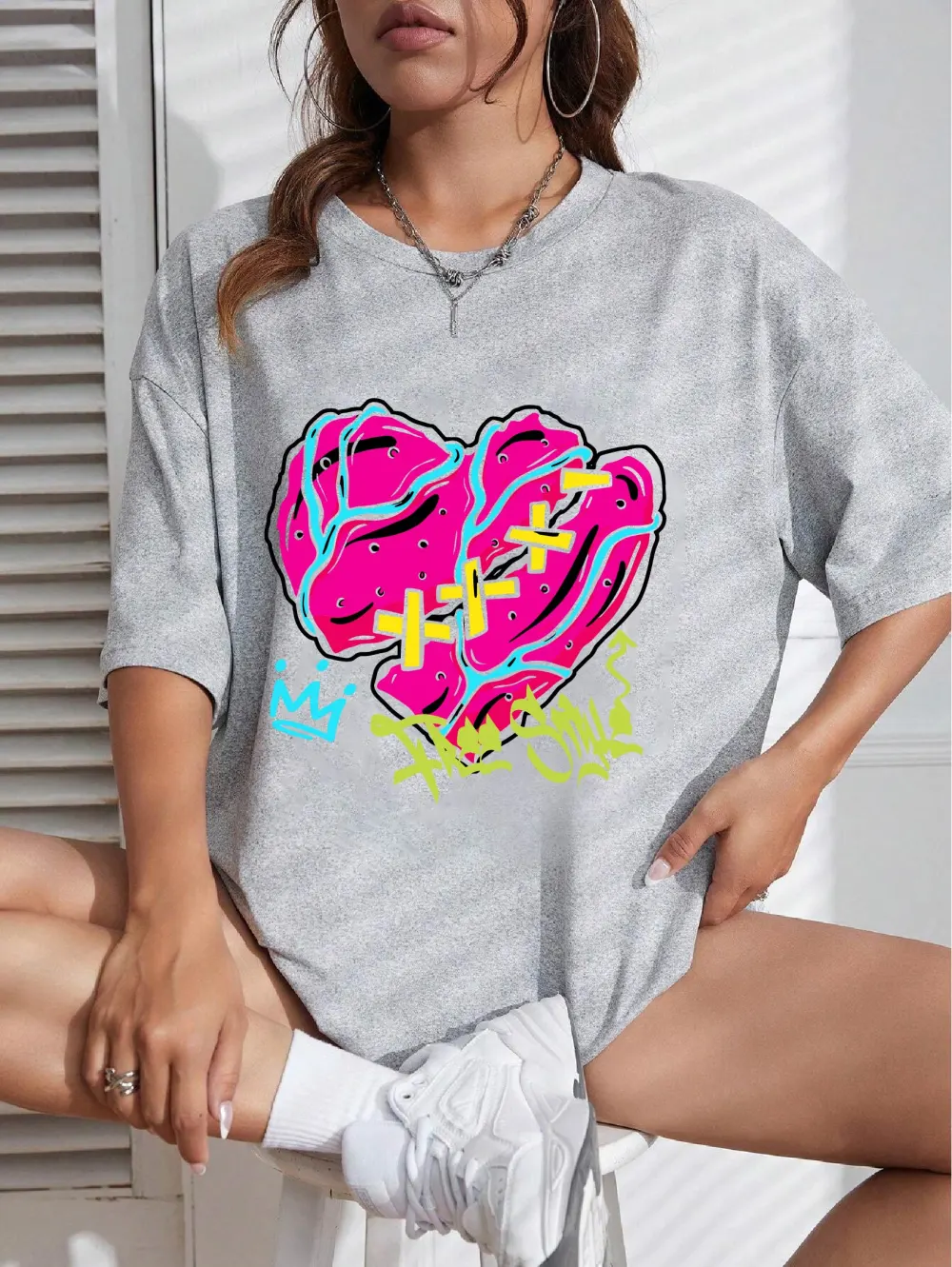 Women's Art Heart Printed T-shirt