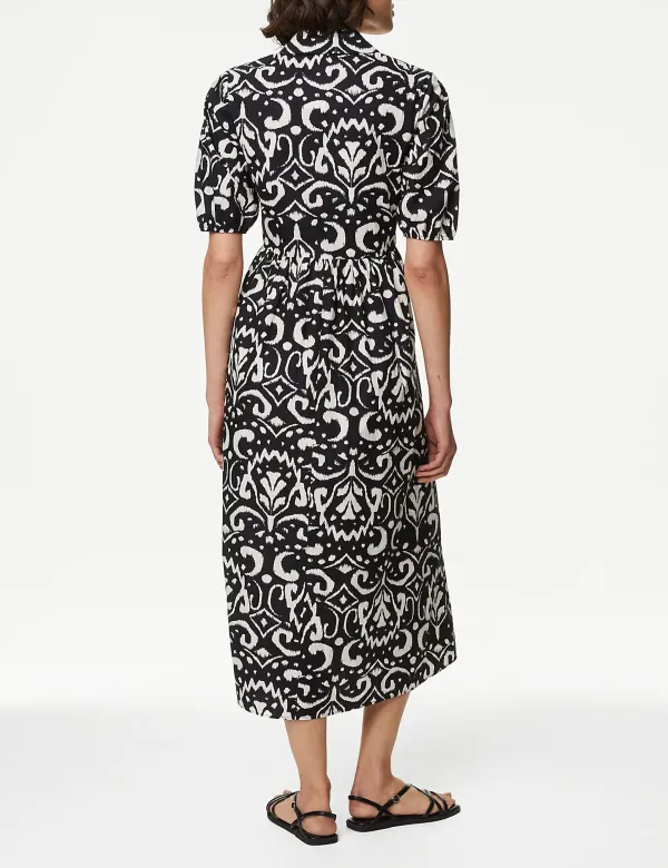 Pure Cotton Printed Midi Shirt Dress