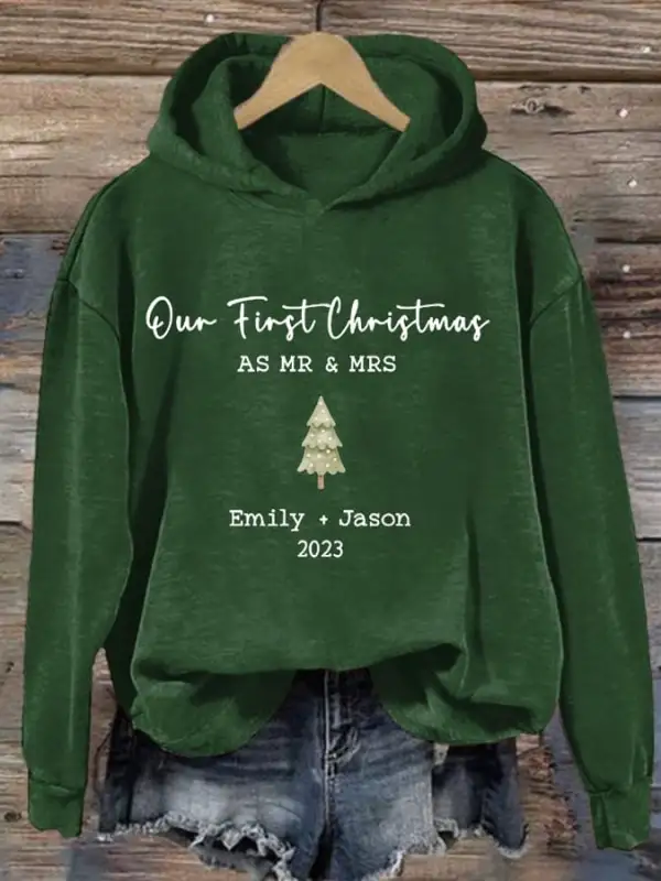 Women's Casual Our First Christmas Print Long Sleeve Sweatshirt