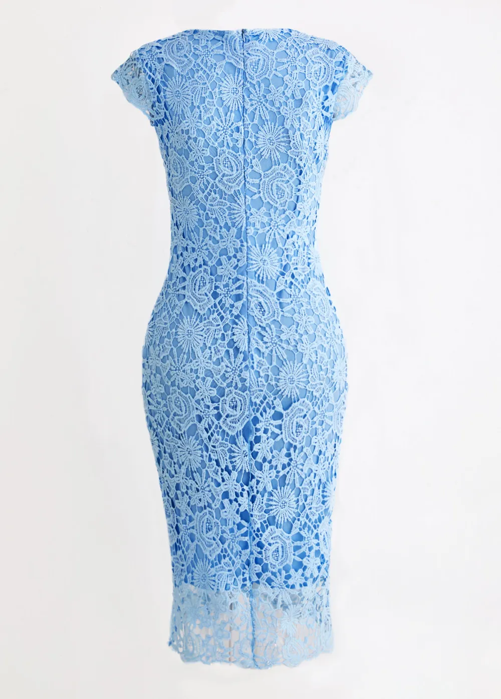 Light Blue Round Neck Lace Bodycon Dress