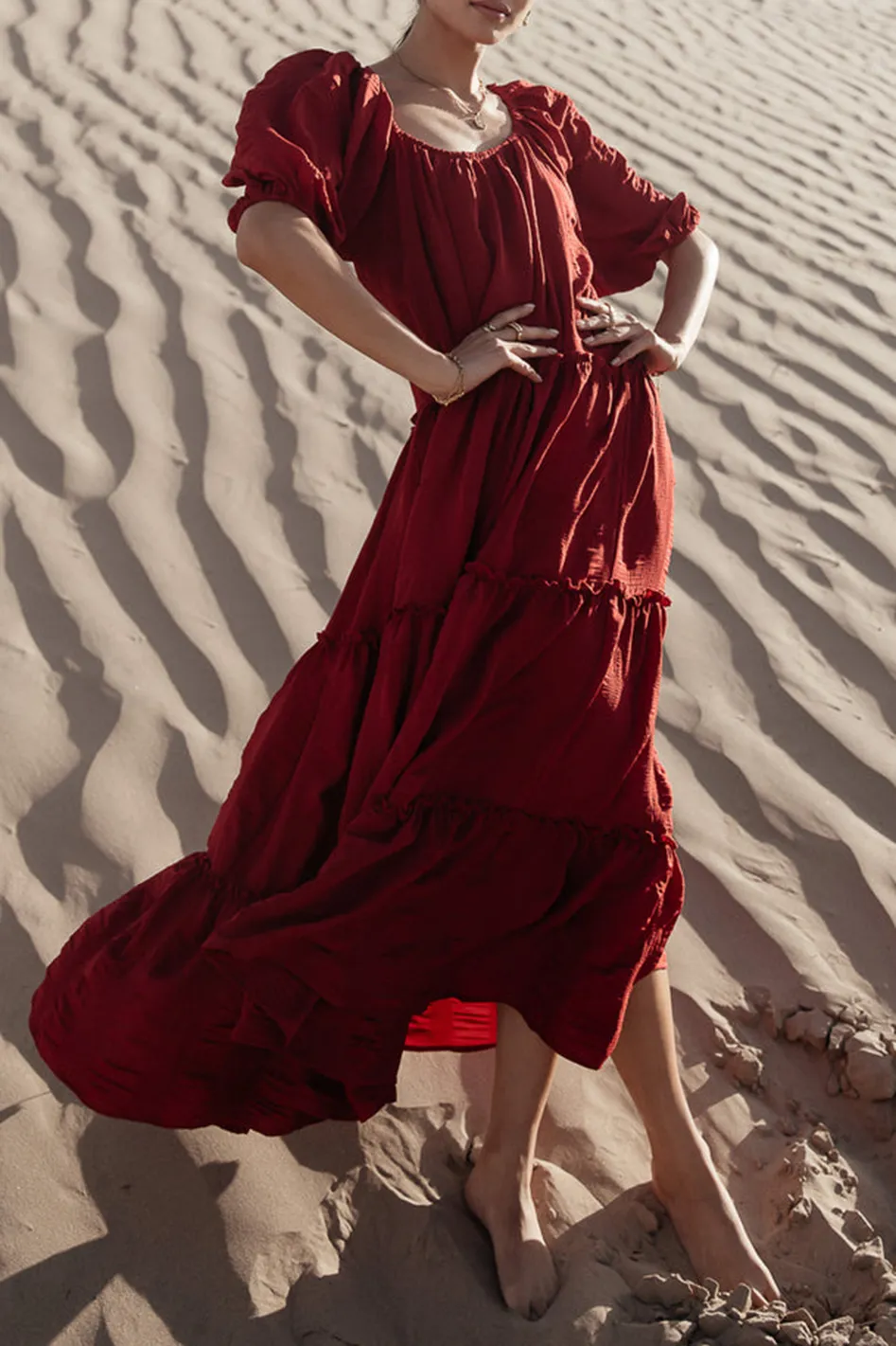 CORINNE TIERED MAXI DRESS IN RED