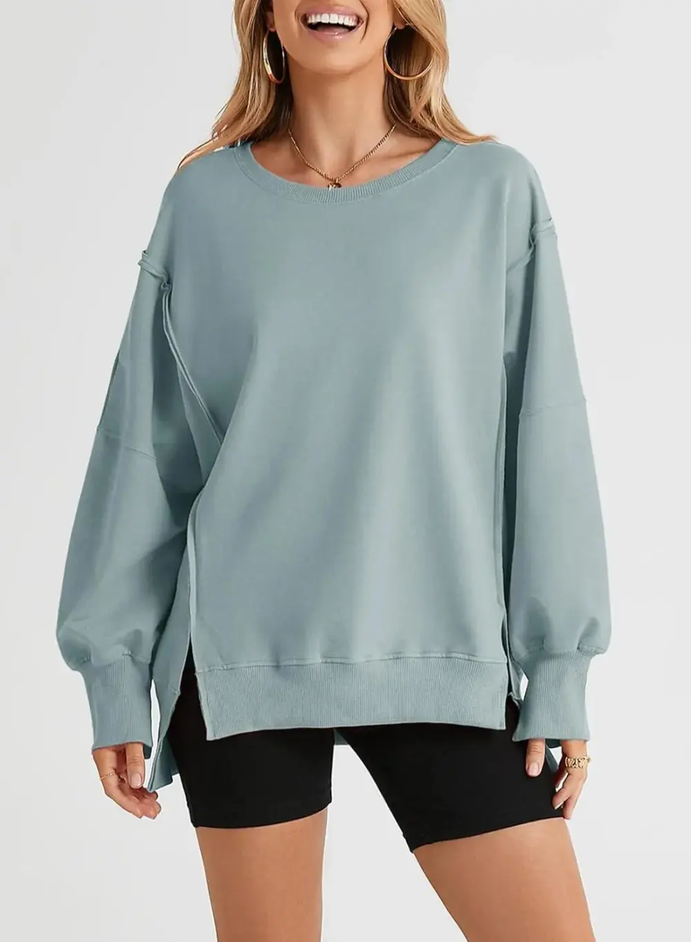 Oversized Reverse Seam Sweatshirt Long Sleeve Crewneck Pullover