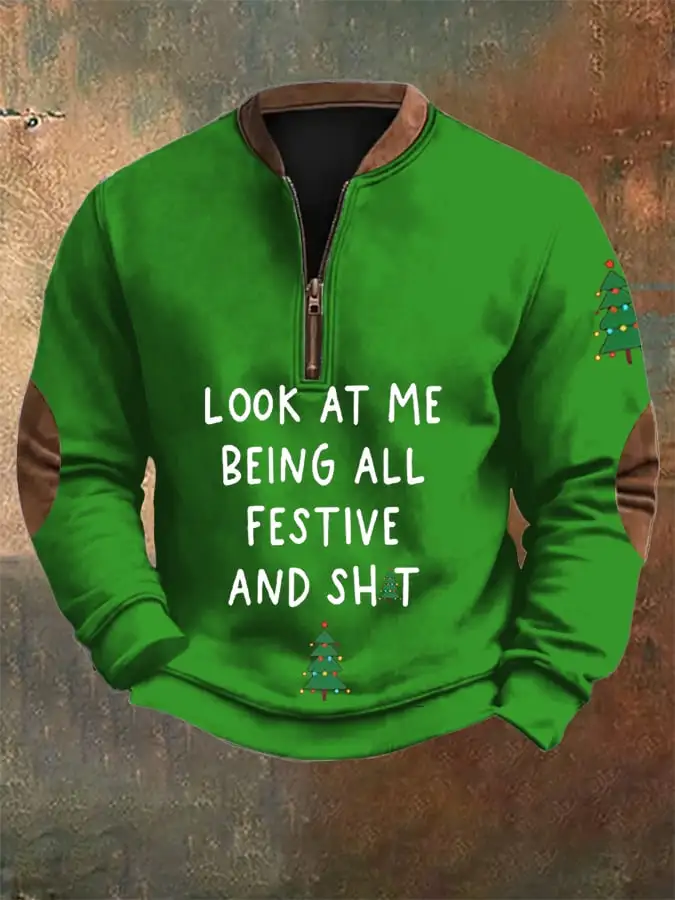 Men's Christmas printed zipper sweatshirt