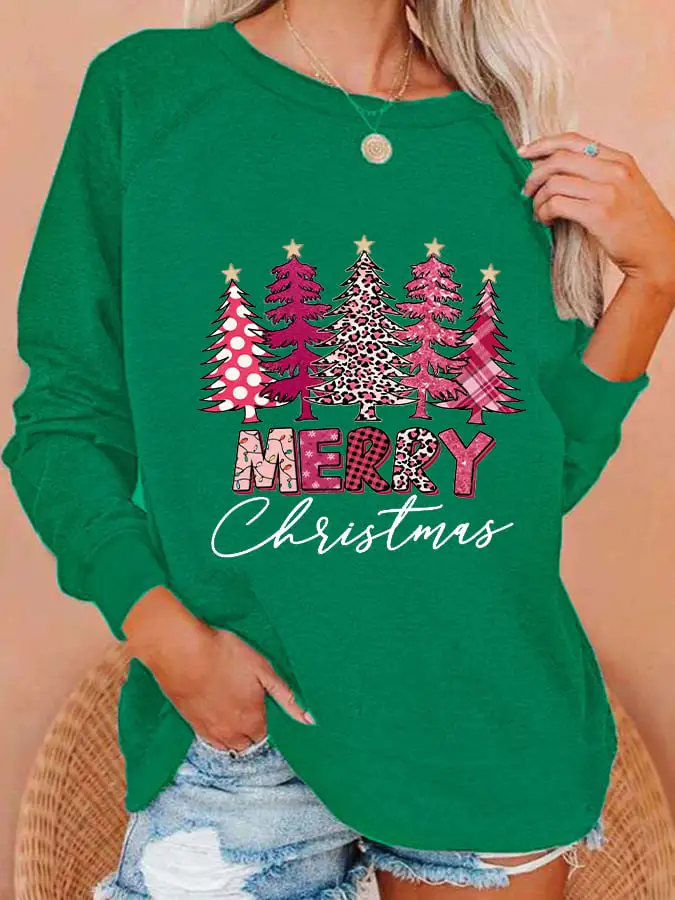 Women's   Tree Merry   Print Sweatshirt