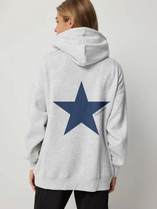 Oversized Long-Sleeved Hooded Star Sweatshirt