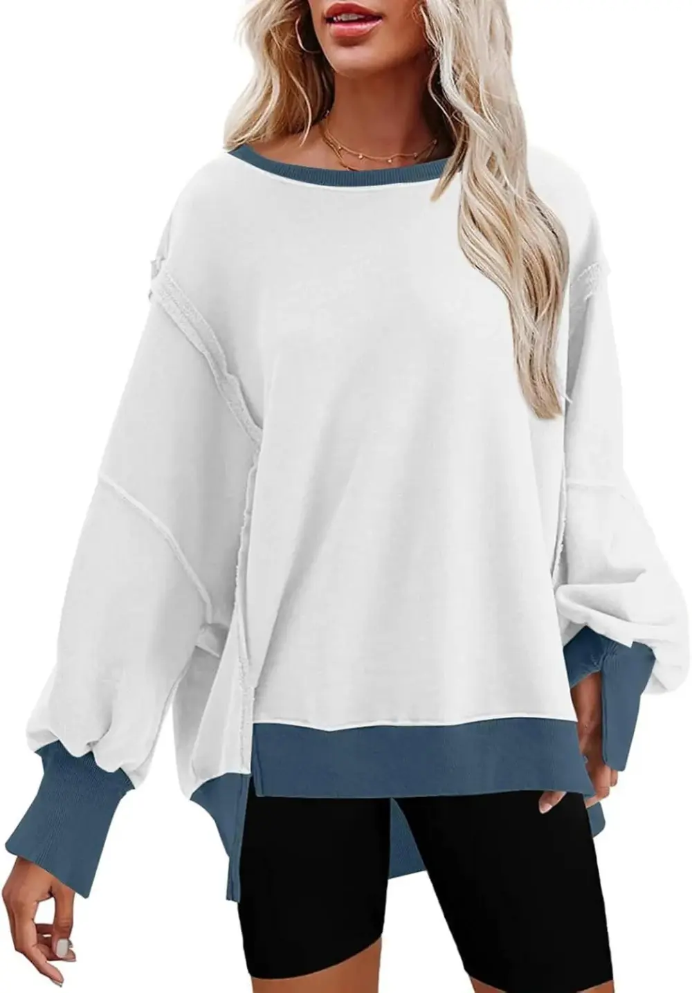 Oversized Reverse Seam Sweatshirt Long Sleeve Crewneck Pullover