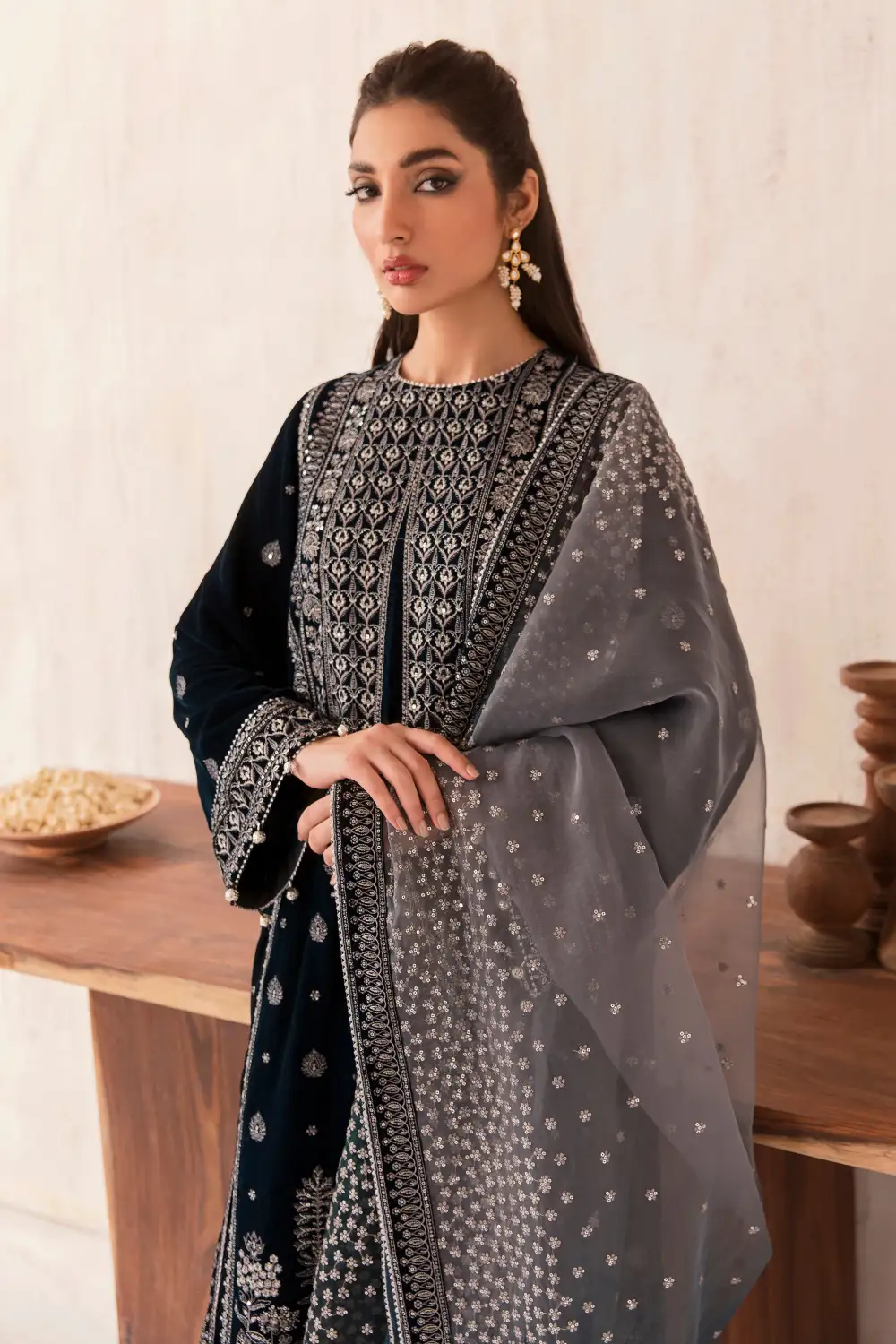 Embroidered Velvet Formal Sets