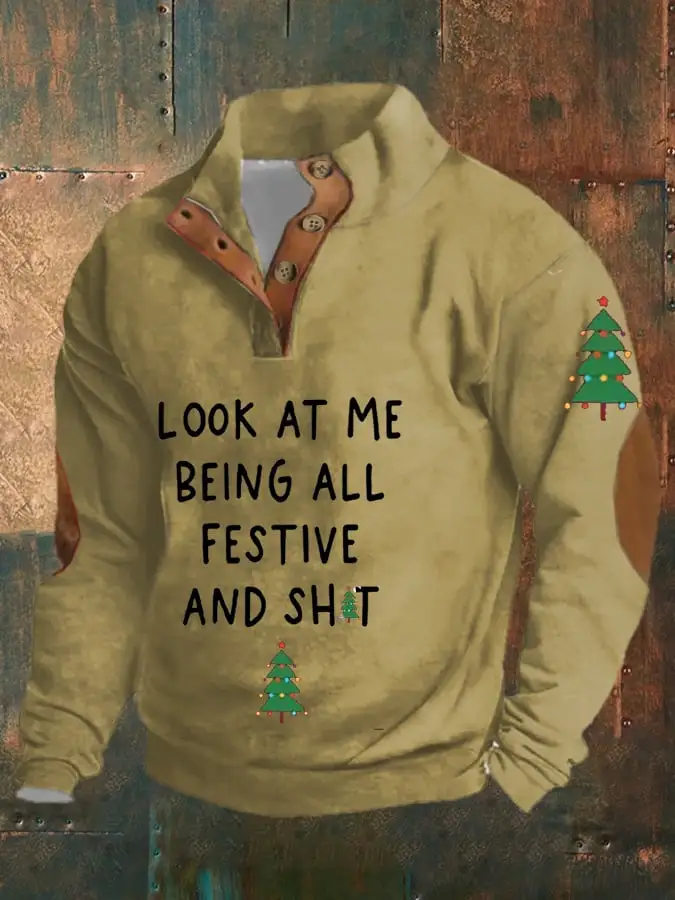 Men's Christmas Plush Stand Collar Sweatshirt