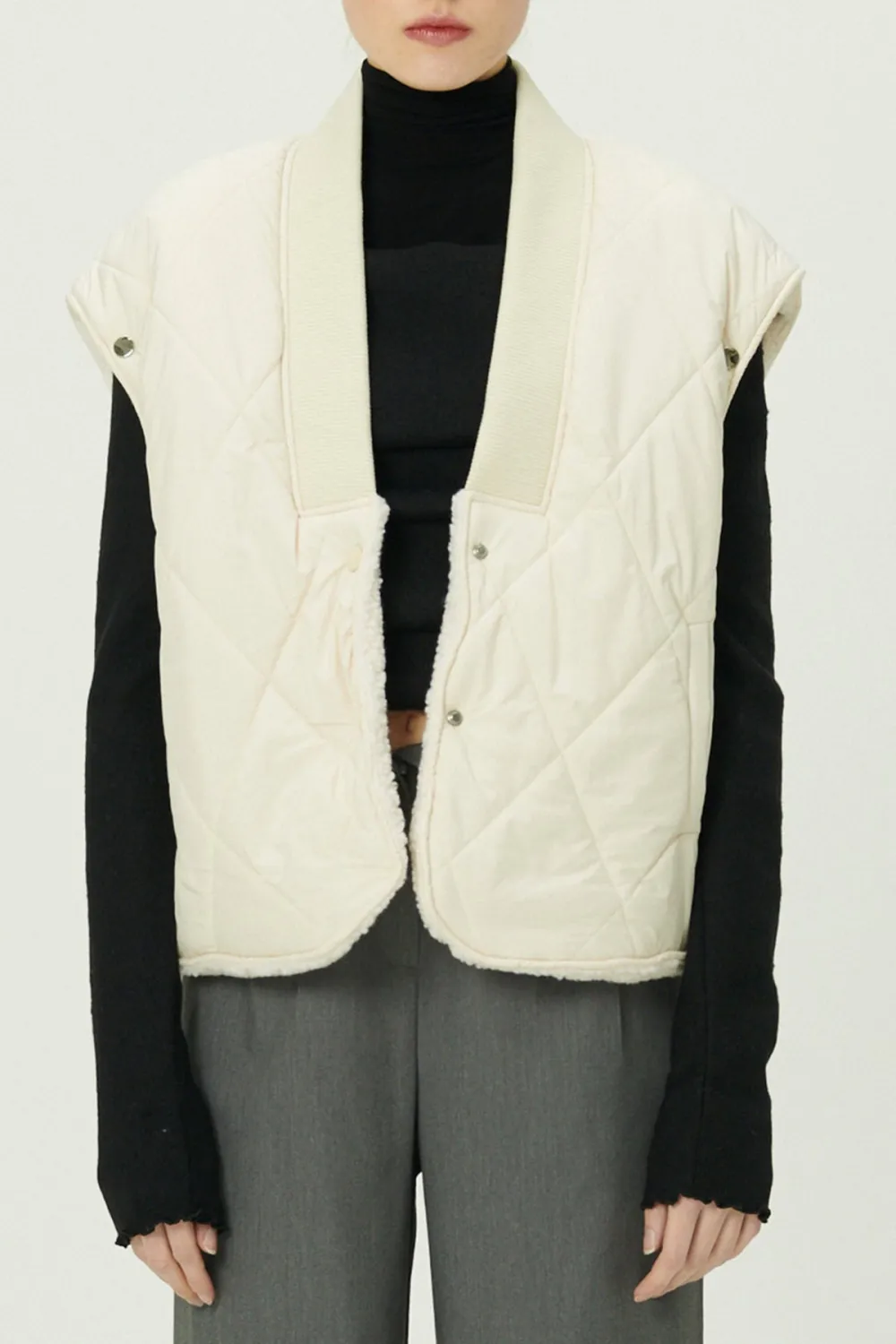 Eileen Quilted Sherpa Coat w/Detachable Sleeve