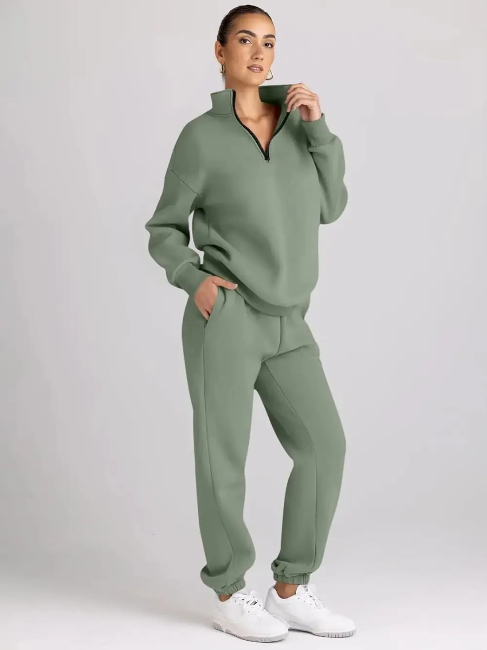 2 Piece Sweatsuits Long Sleeve Half Zip Pullover and Baggy Sweatpants