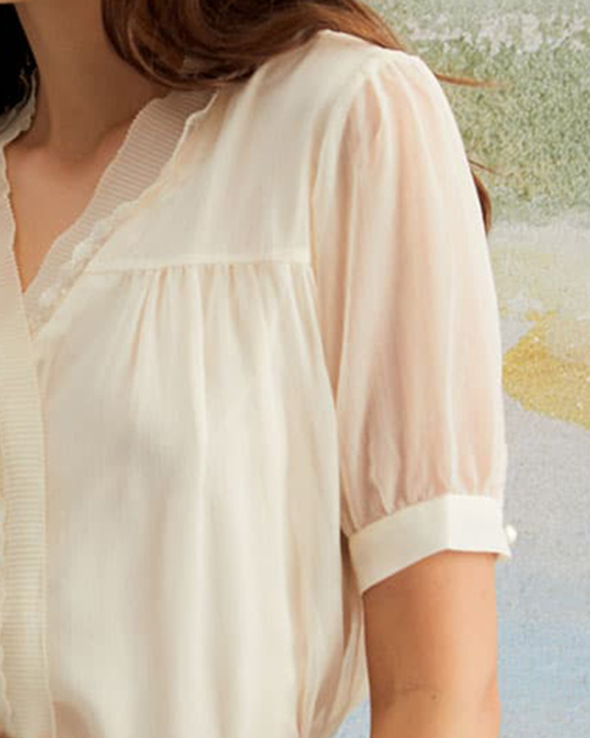 The Apricot V Neck Button See Through Shirt